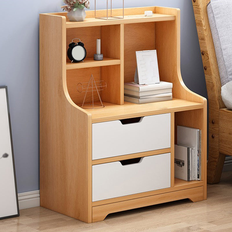 Modern Imitation Wood Nightstand Drawer Storage Open Storage Night Table