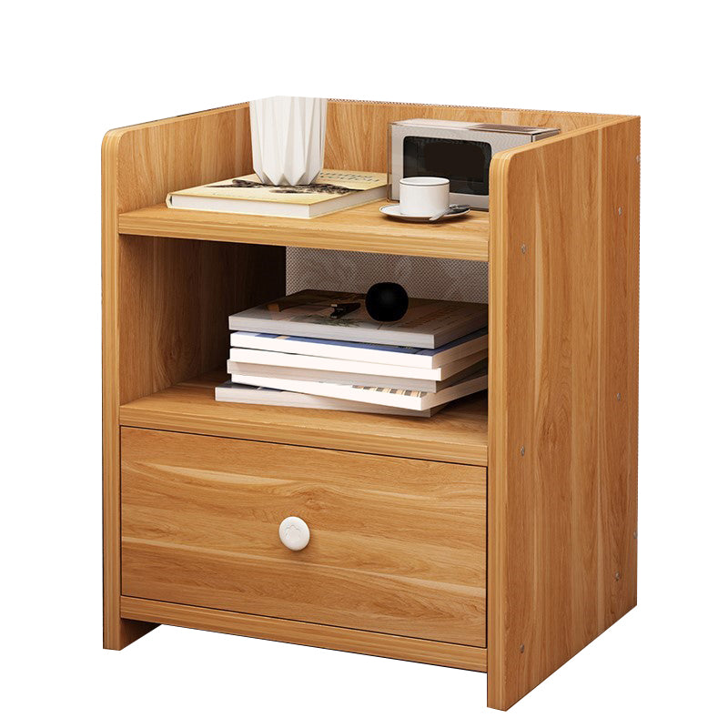 Modern Imitation Wood Nightstand Drawer Storage Open Storage Night Table