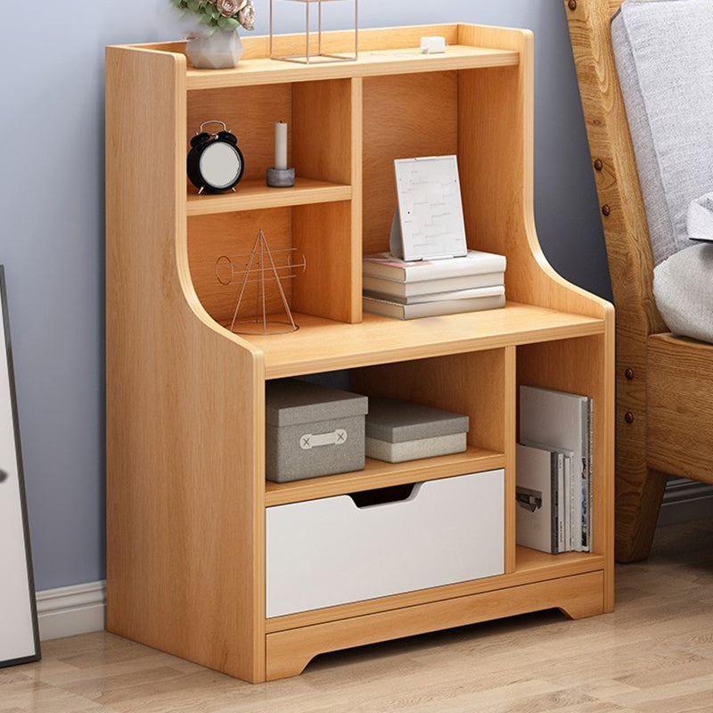 Modern Imitation Wood Nightstand Drawer Storage Open Storage Night Table