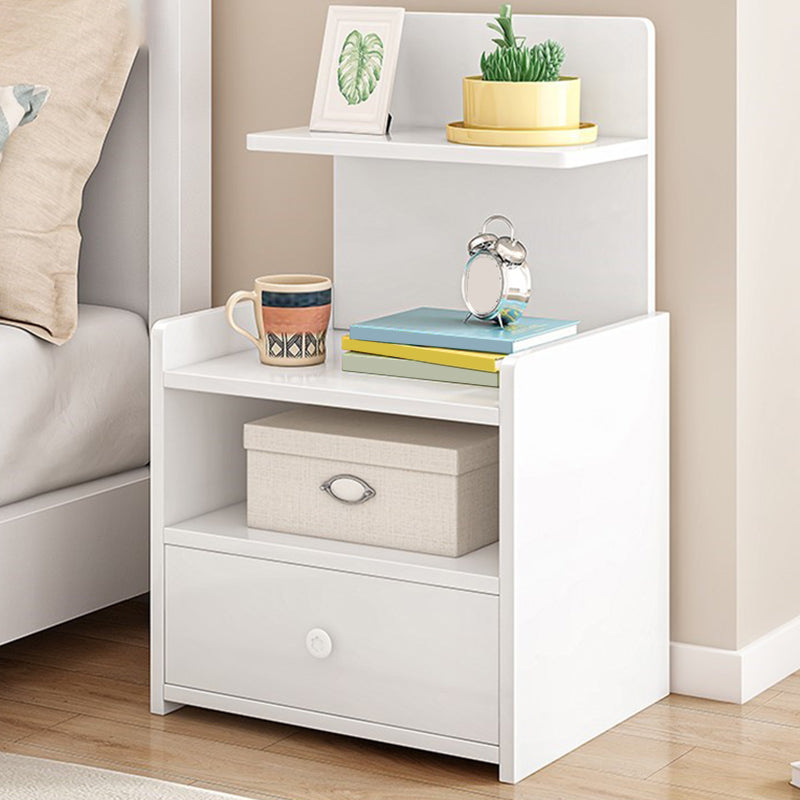 Modern Imitation Wood Nightstand Drawer Storage Open Storage Night Table