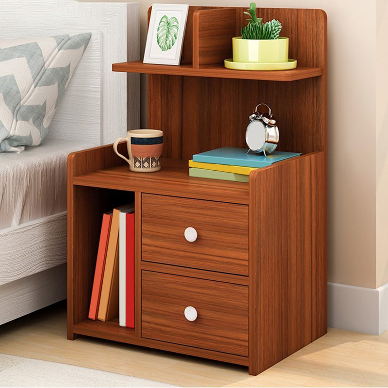 Modern Imitation Wood Nightstand Drawer Storage Open Storage Night Table