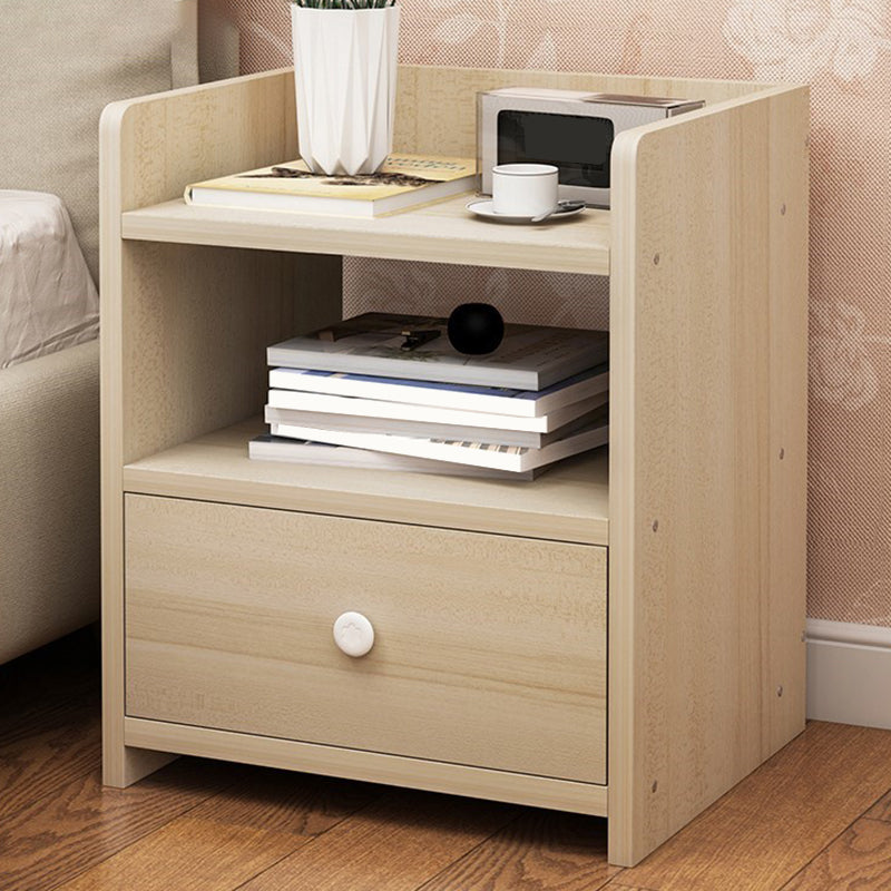 Modern Imitation Wood Nightstand Drawer Storage Open Storage Night Table