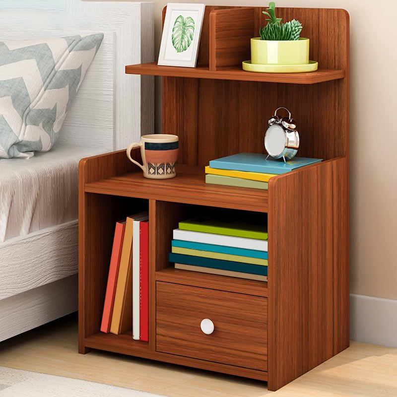 Modern Imitation Wood Nightstand Drawer Storage Open Storage Night Table