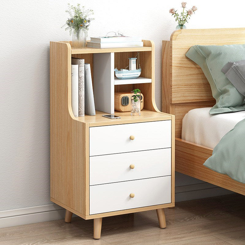 Open Storage Modern Night Table Drawer Storage Imitation Wood Nightstand