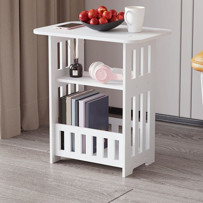 Modern Imitation Wood Nightstand Open Storage White Shelf Included Night Table