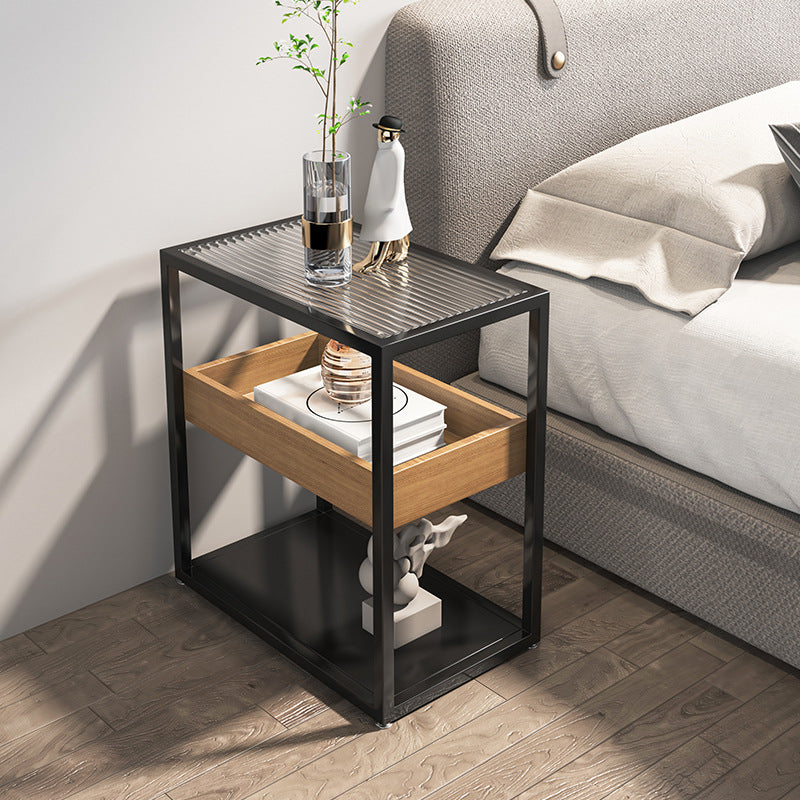 21 Inch H Modern Nightstand Glass Top Open Storage Shelf Included Night Table