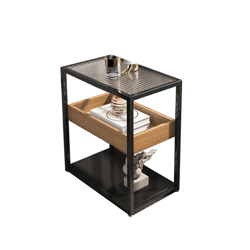 21 Inch H Modern Nightstand Glass Top Open Storage Shelf Included Night Table