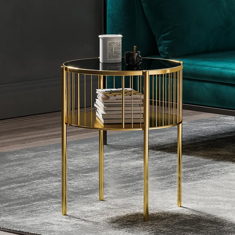 Metal Round Night Table Modern Non-Storage Legs Included Nightstand in Black/Gold