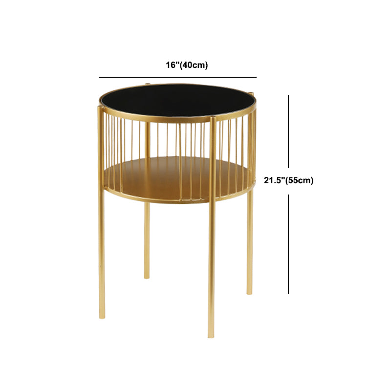 Metal Round Night Table Modern Non-Storage Legs Included Nightstand in Black/Gold