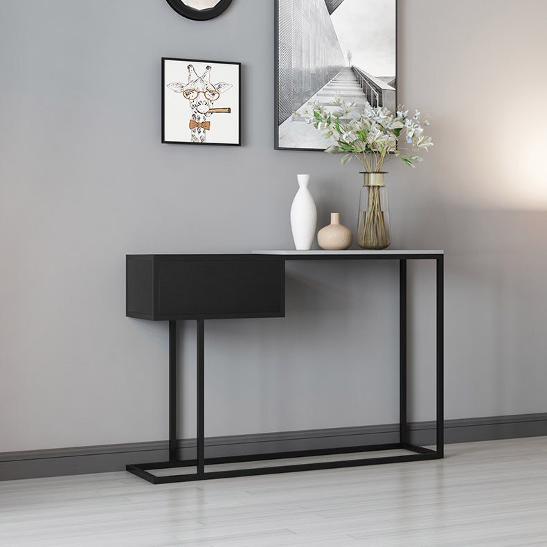 Iron Frame Base Consoe Table with Stone Top and Storage Shelf