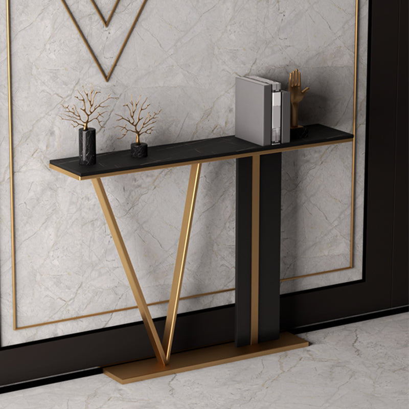 Glam Style Pedestal Base Console Table with Rectangle Stone Top for Hall