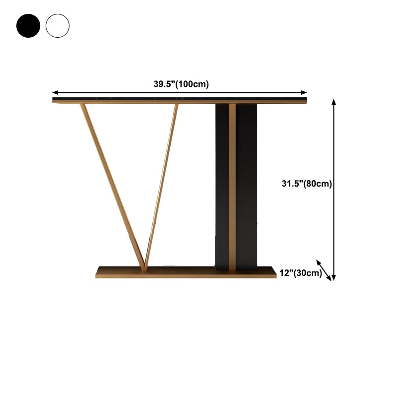 Glam Style Pedestal Base Console Table with Rectangle Stone Top for Hall