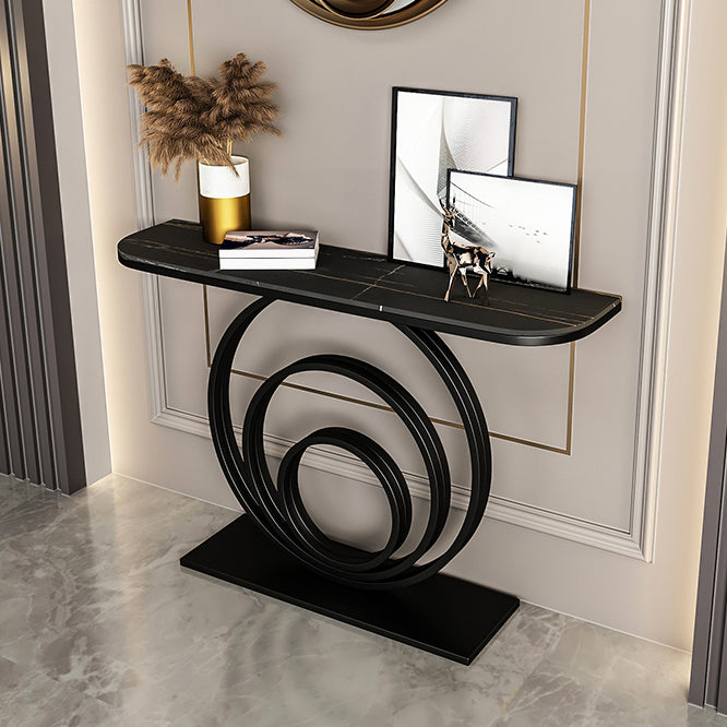 Modern Half Moon Sofa Table Slate and Metal Abstract Console Table for Hall