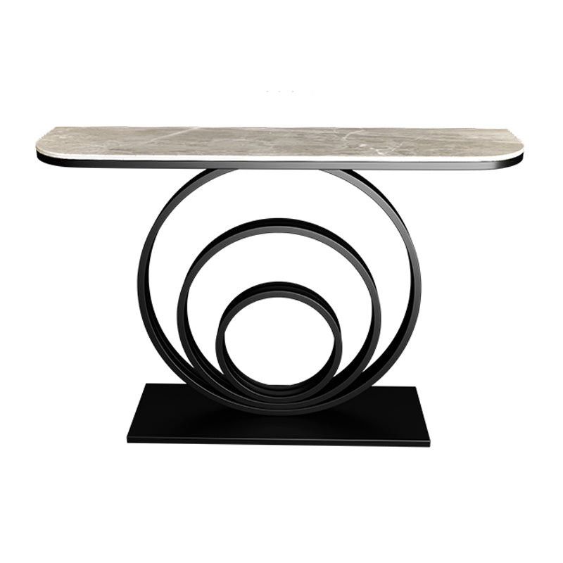 Modern Half Moon Sofa Table Slate and Metal Abstract Console Table for Hall