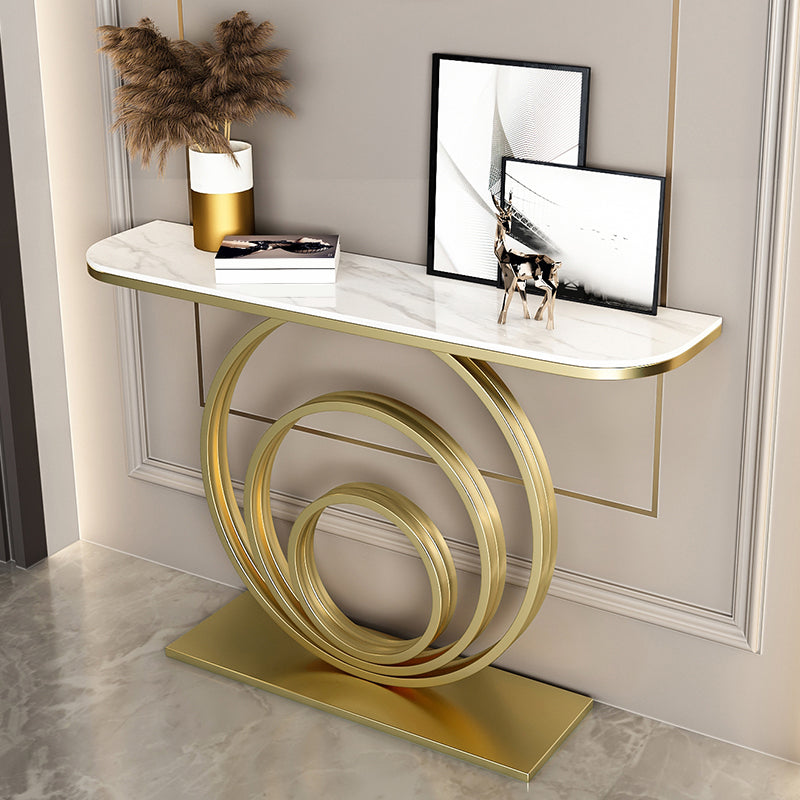 Modern Half Moon Sofa Table Slate and Metal Abstract Console Table for Hall