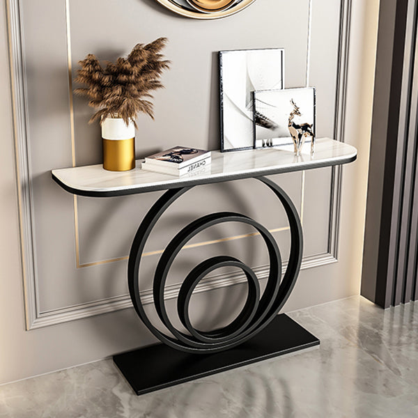 Modern Half Moon Sofa Table Slate and Metal Abstract Console Table for Hall