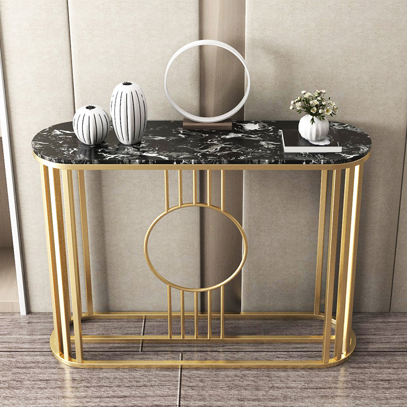 Marble Oval Console Table, 31.5"  Gold Metal Base Console Table for Hall