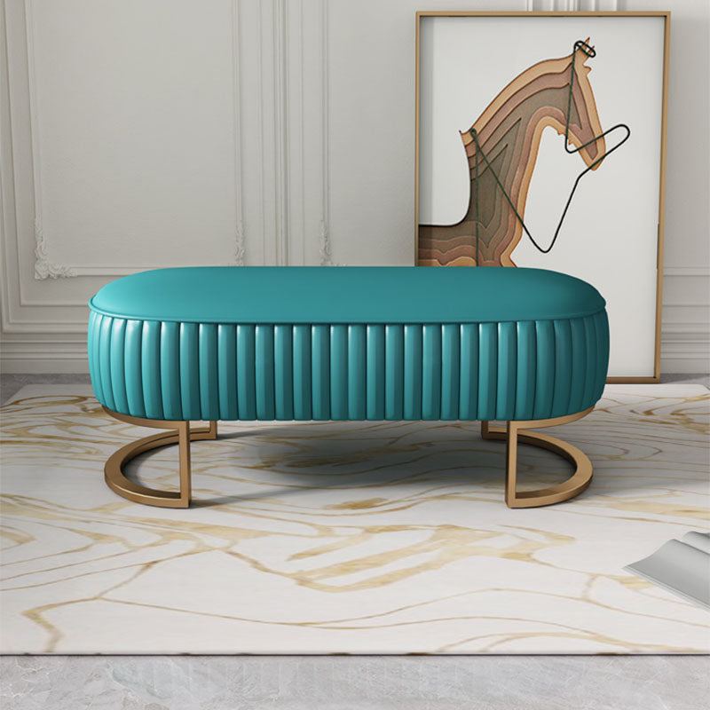 Modern Upholstered Bedroom Bench 16.5"H Seating Bench with Gold Metal Base