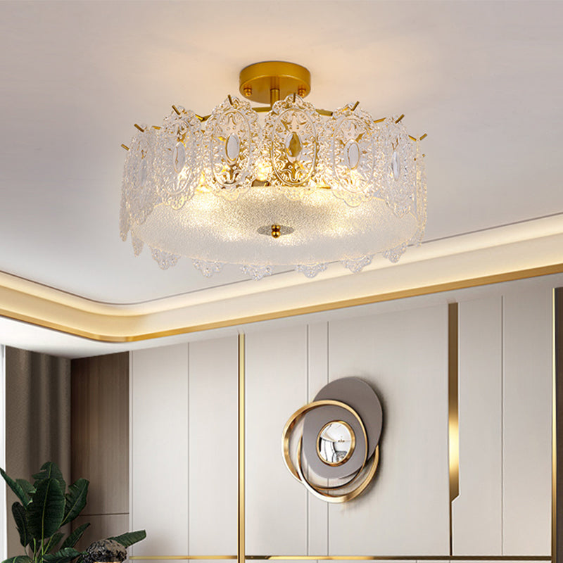 Glass Half Cylinder Flush Mount Modern Multi Lights Flush Mount Ceiling Fixture in Gold