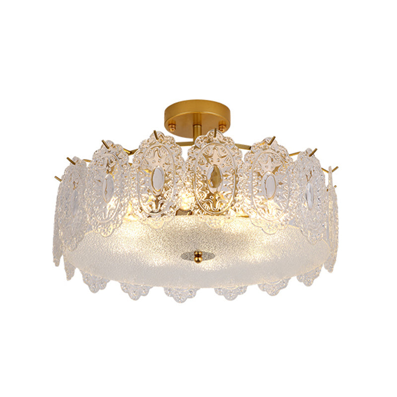 Glass Half Cylinder Flush Mount Modern Multi Lights Flush Mount Ceiling Fixture in Gold