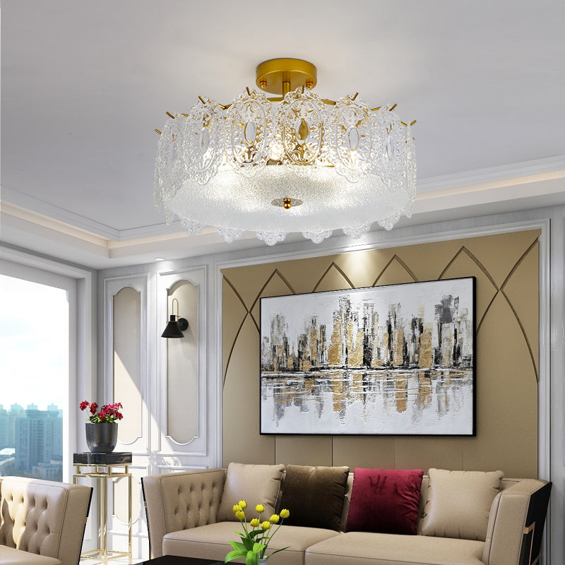 Glass Half Cylinder Flush Mount Modern Multi Lights Flush Mount Ceiling Fixture in Gold