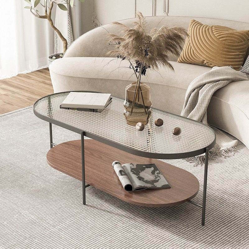 Four Legs Oval Coffee Table Glass Top Minimalist Modern Coffee Table