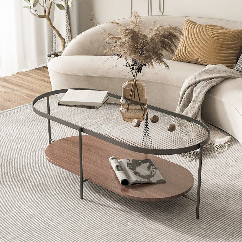 Four Legs Oval Coffee Table Glass Top Minimalist Modern Coffee Table