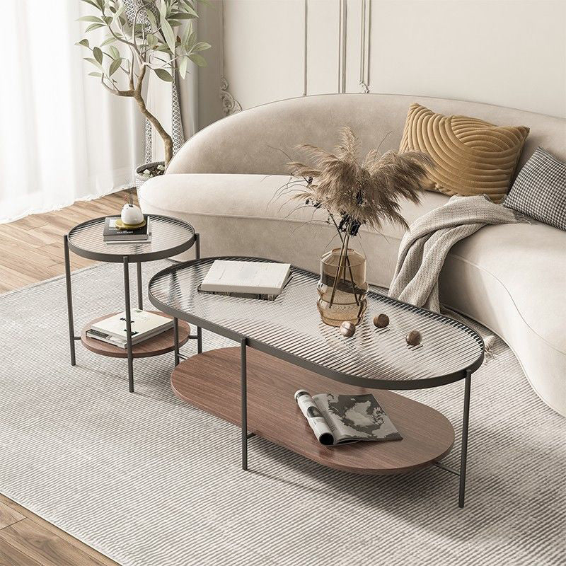 Four Legs Oval Coffee Table Glass Top Minimalist Modern Coffee Table