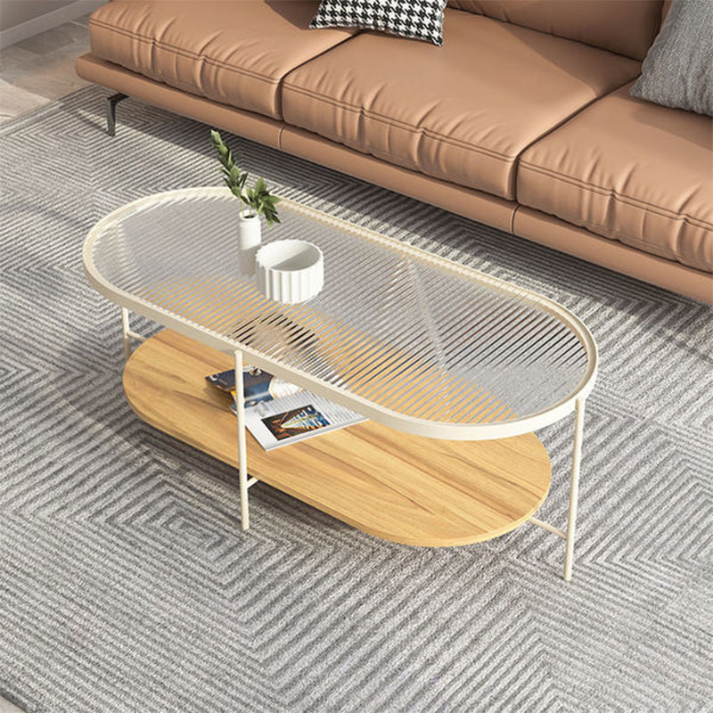 Four Legs Oval Coffee Table Glass Top Minimalist Modern Coffee Table