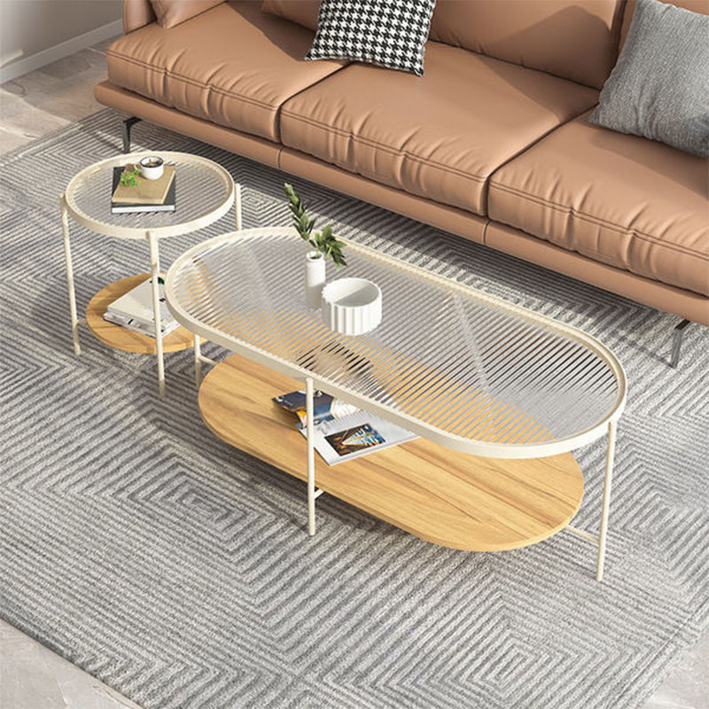 Four Legs Oval Coffee Table Glass Top Minimalist Modern Coffee Table