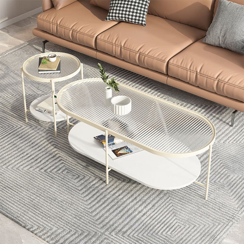 Four Legs Oval Coffee Table Glass Top Minimalist Modern Coffee Table