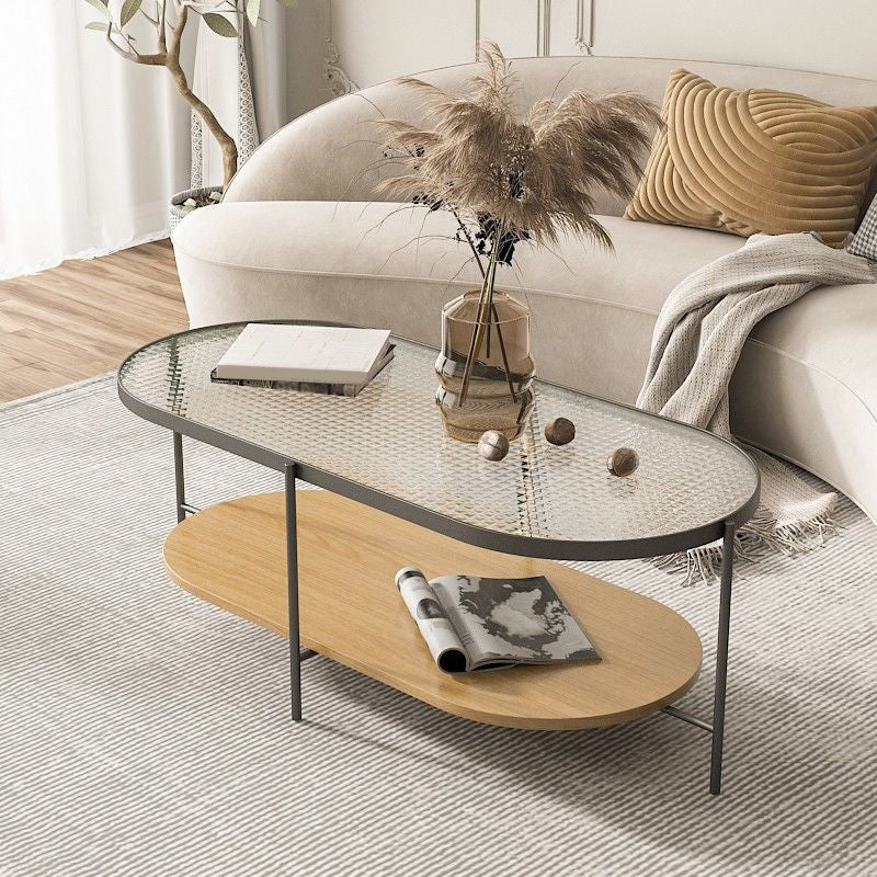 Four Legs Oval Coffee Table Glass Top Minimalist Modern Coffee Table