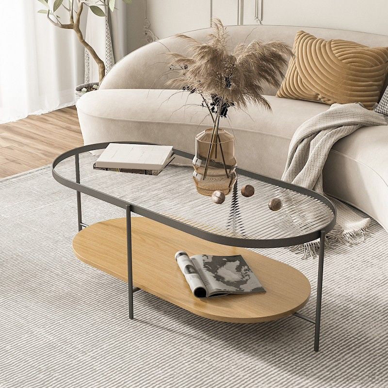 Four Legs Oval Coffee Table Glass Top Minimalist Modern Coffee Table