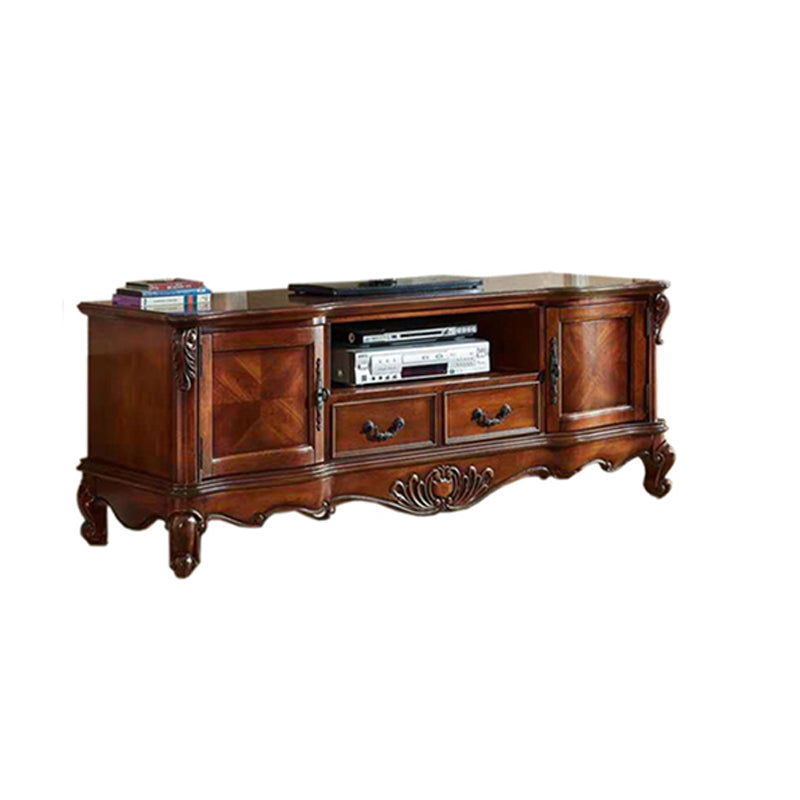 Brown Traditional Style TV Cabinet Rubber Wood and Birch Wood TV Stand