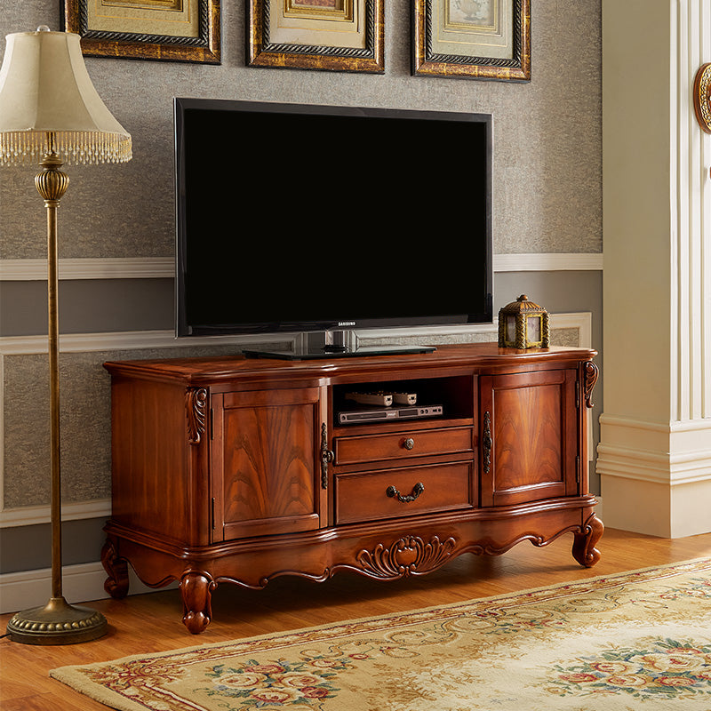 Brown Traditional Style TV Cabinet Rubber Wood and Birch Wood TV Stand