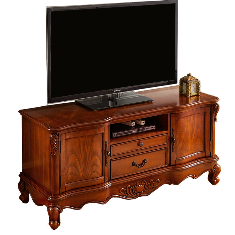 Brown Traditional Style TV Cabinet Rubber Wood and Birch Wood TV Stand