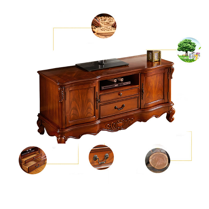 Brown Traditional Style TV Cabinet Rubber Wood and Birch Wood TV Stand