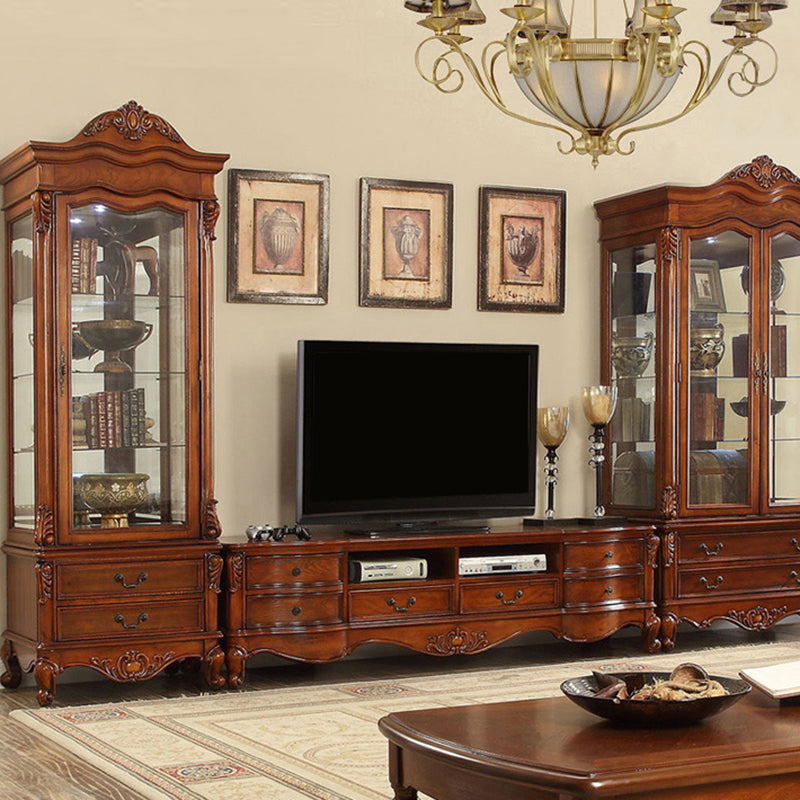 Brown Traditional Style TV Cabinet Rubber Wood and Birch Wood TV Stand