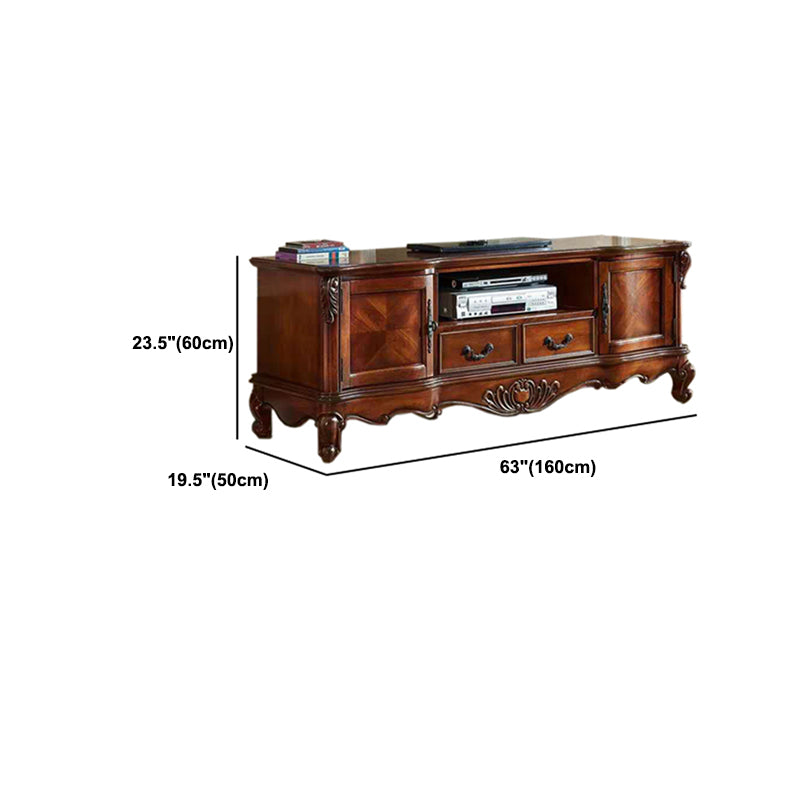 Brown Traditional Style TV Cabinet Rubber Wood and Birch Wood TV Stand