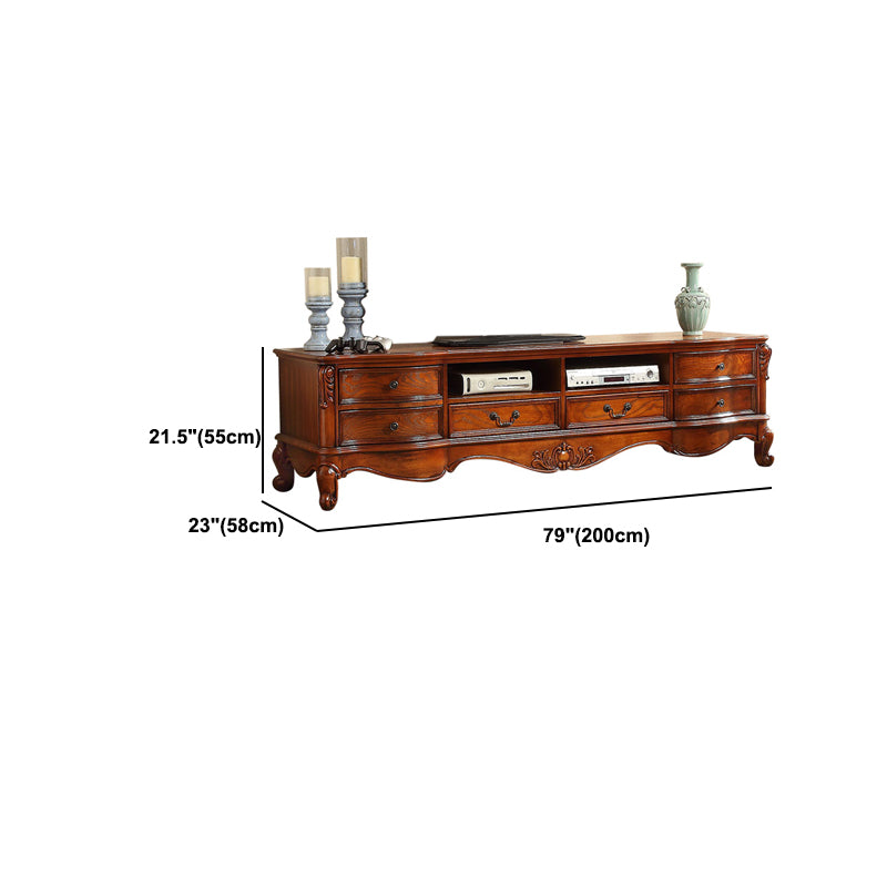 Brown Traditional Style TV Cabinet Rubber Wood and Birch Wood TV Stand