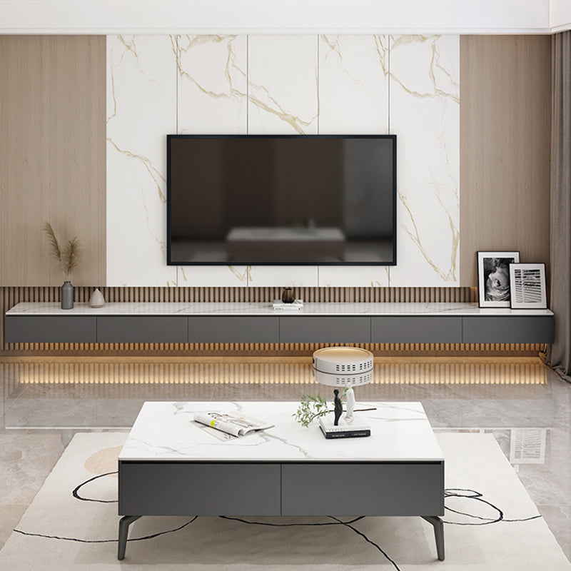 Modern Wall-mounted TV Stand Stone Enclosed Storage TV Cabinet with Drawers