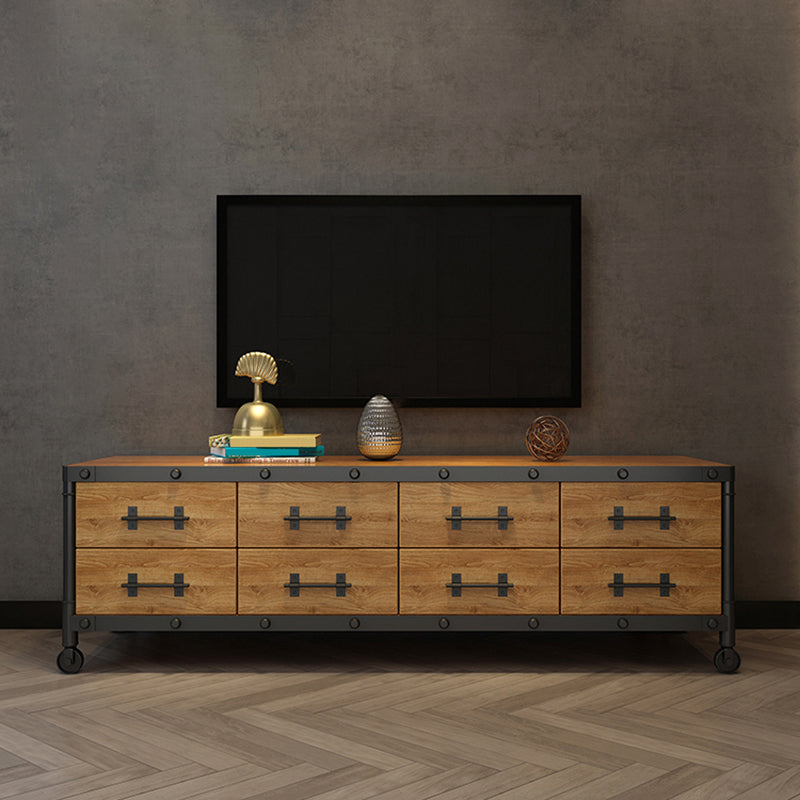 19.69"H TV Stand Industrial Style Solid Wood Brown TV Console with Drawers