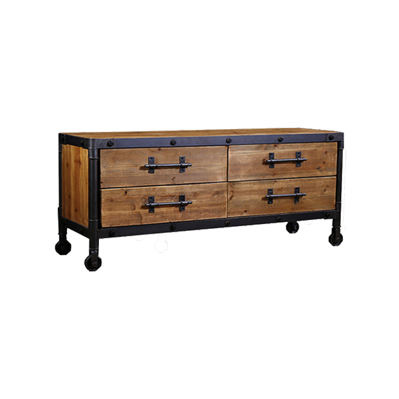 19.69"H TV Stand Industrial Style Solid Wood Brown TV Console with Drawers