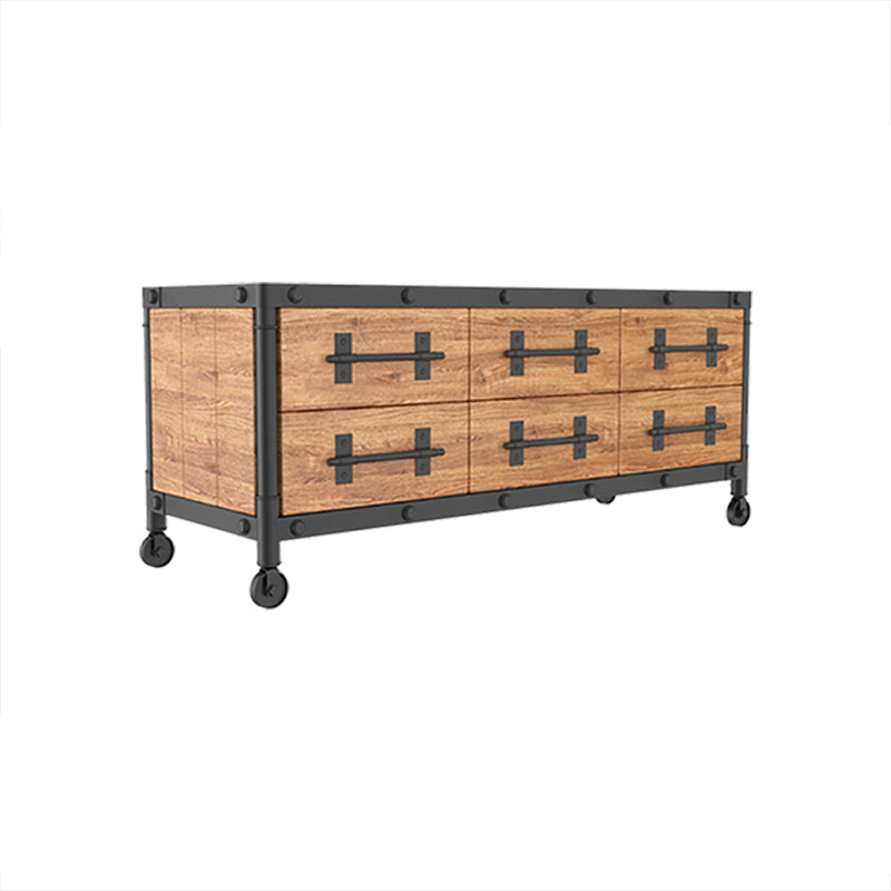 19.69"H TV Stand Industrial Style Solid Wood Brown TV Console with Drawers