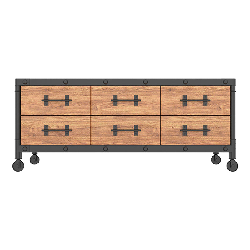 19.69"H TV Stand Industrial Style Solid Wood Brown TV Console with Drawers