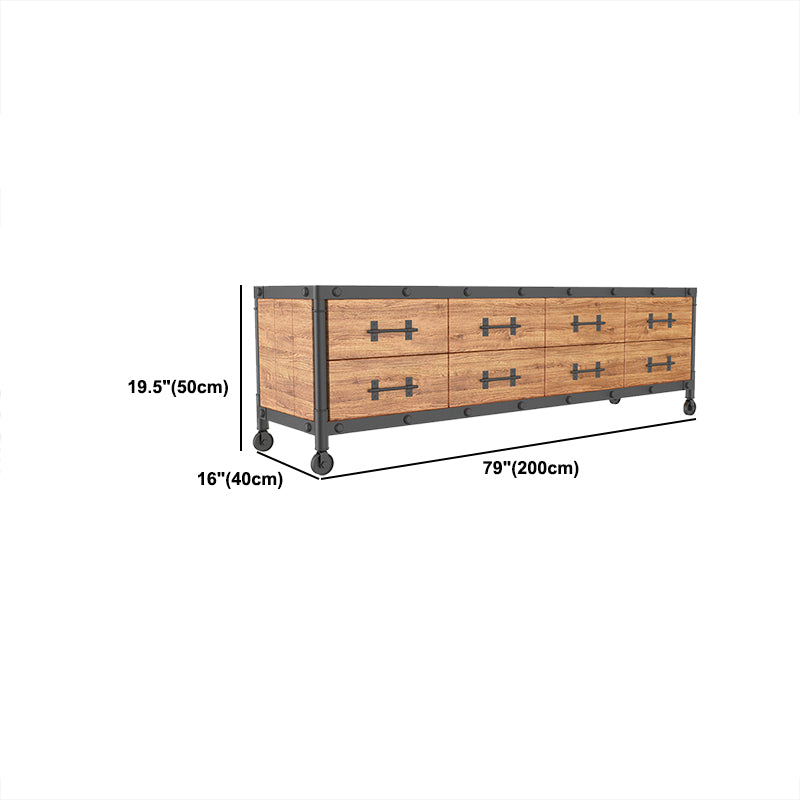 19.69"H TV Stand Industrial Style Solid Wood Brown TV Console with Drawers