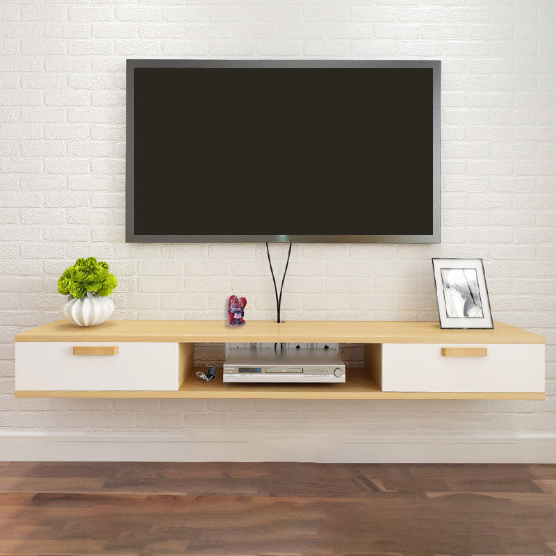 Modern Floating TV Stand Faux Wood and Solid Wood TV Cabinet with 2 Doors