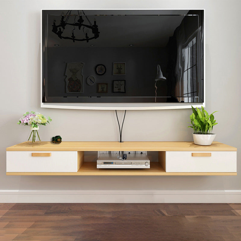 Modern Floating TV Stand Faux Wood and Solid Wood TV Cabinet with 2 Doors