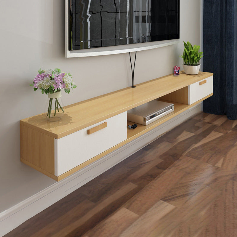 Modern Floating TV Stand Faux Wood and Solid Wood TV Cabinet with 2 Doors