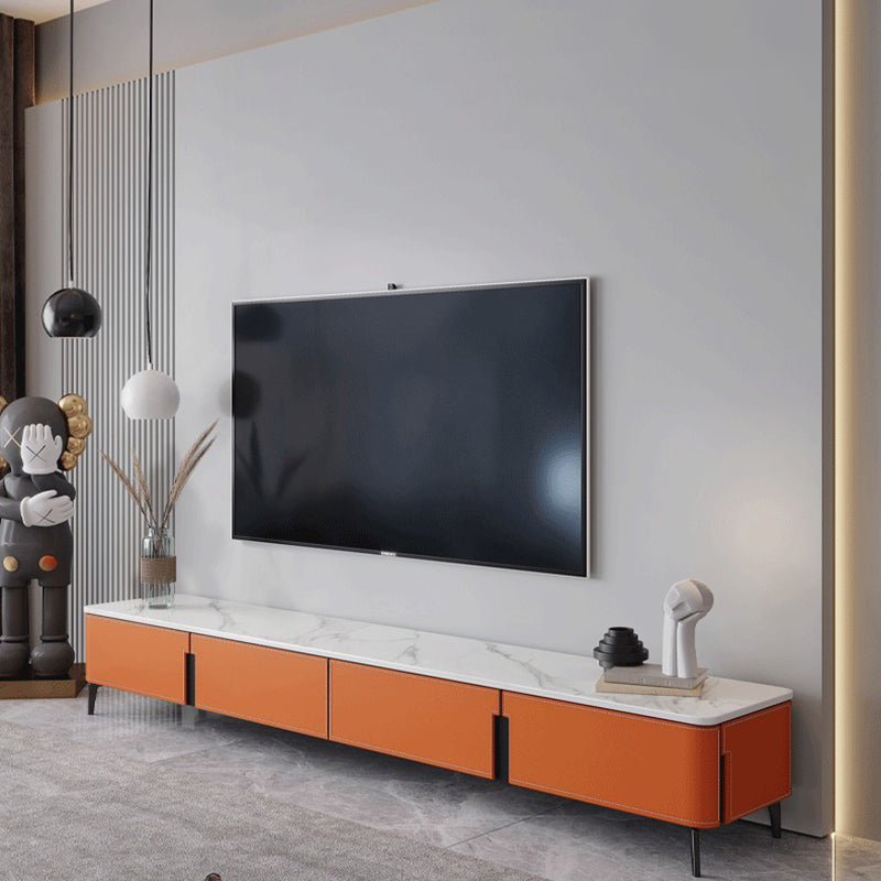 16.5" Bright Orange Leather TV Stand Console with 4 Storage , Nordic Stone TV Stand